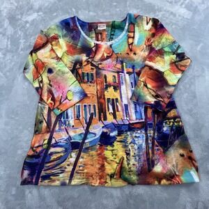 Et Lois Womens Tunic Top Size S Artsy Indie Multicolor 3/4 Sleeve Casual USA